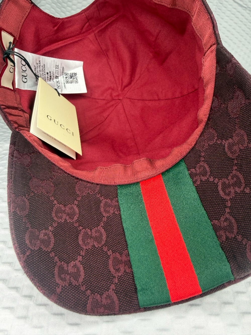 UNISEX GUCCI GG MONOGRAM CANVAS BASEBALL CAP BURGUNDY ADJUSTABLE HAT - Picture 5 of 5